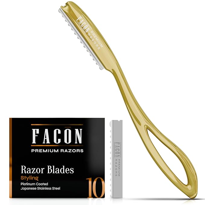 Facón Hair Razors for Cutting Hair - Professional Hair Styling Razor Kit with 11 Replacement Blades, Stainless Steel Hair Cutting Tool for Salon & Home, Premium Hair Thinning Texturizing Faether Razor