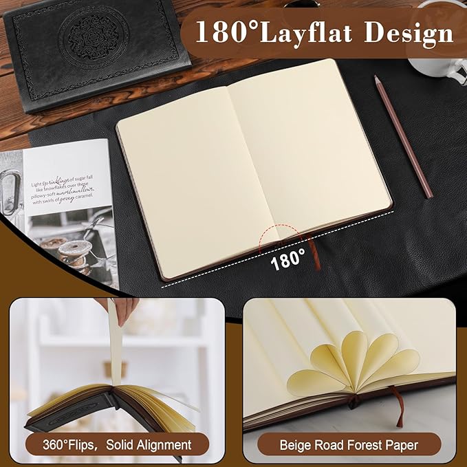 Fetinar 300 Pages Leather Blank Journal Notebook,Softcover Leather Blank Journal Notebook for Women Men,300 Pages Notebook for Work,Office,School Note Taking,5.7'' X 8.3'',rose gold pink