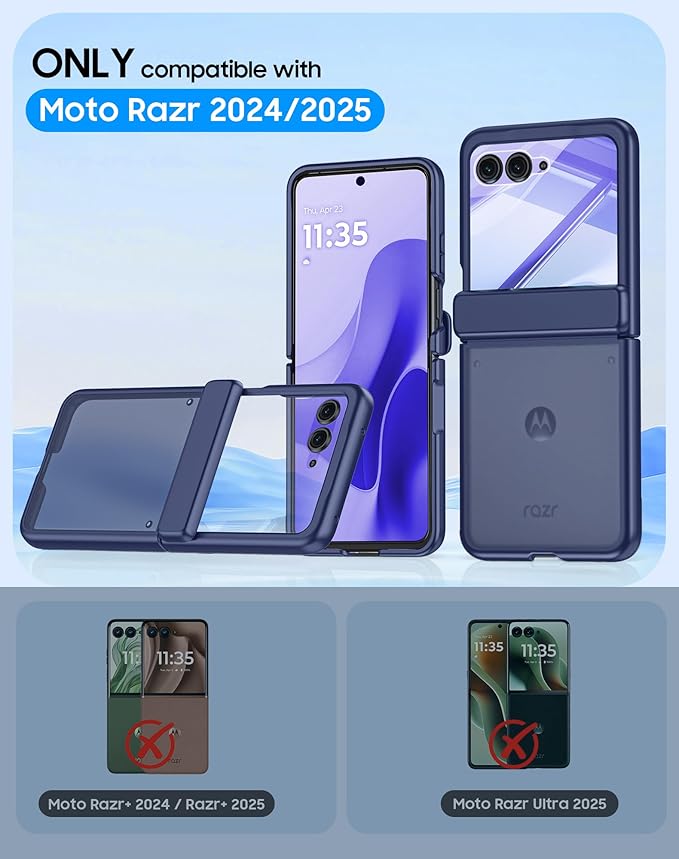 for Motorola Razr 2025 Case/Razr 2024 Case with Hinge Protection, Screen Protector, Ultra-Thin Skin Feel Translucent Frosted, Shockproof Cover for Razr 2025/2024-Blue (NOT for Plus/Ultra)