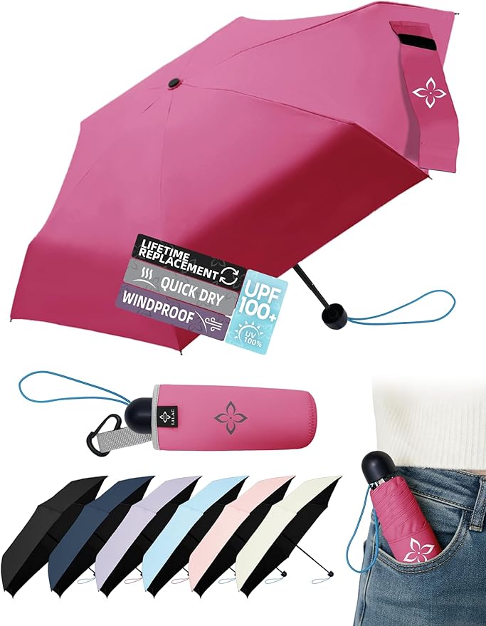 Mini Travel Umbrella for Rain - 43" Large Coverage Small Compact Umbrella, Reinforced Strong Frame, Lightweight Portable Parasol with UPF 100+ UV Protection, Gifts for Adults, Seniors & Students