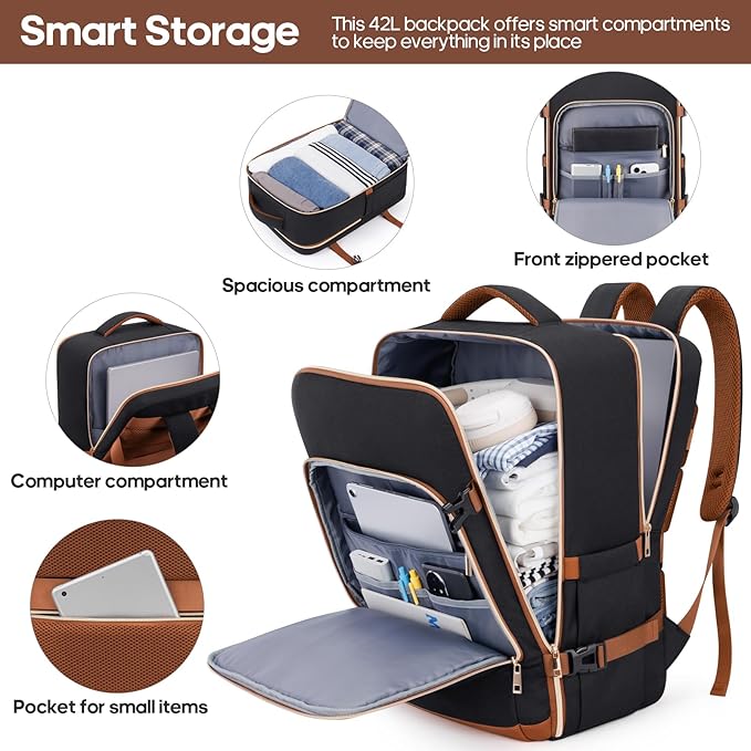 Luggage Sets 3 Piece, Carry On Luggage 20In With Spinner Wheels,PC Hardside Suitcase Set with TSA Lock,Durable Carry On Suitcase With Travel Backpack for Men (Black Brown, 3 piece set (BP/20inch))
