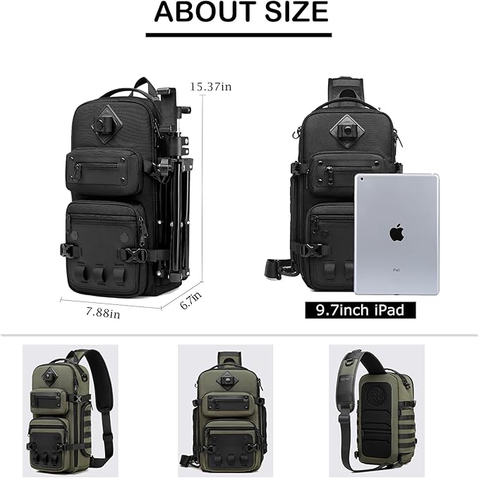 OZUKO Tactical Backpack Chest Sling Bags for Men, Waterproof Crossbody Shoulder Daypack for Outdoor Walking Hiking Trekking (Military)