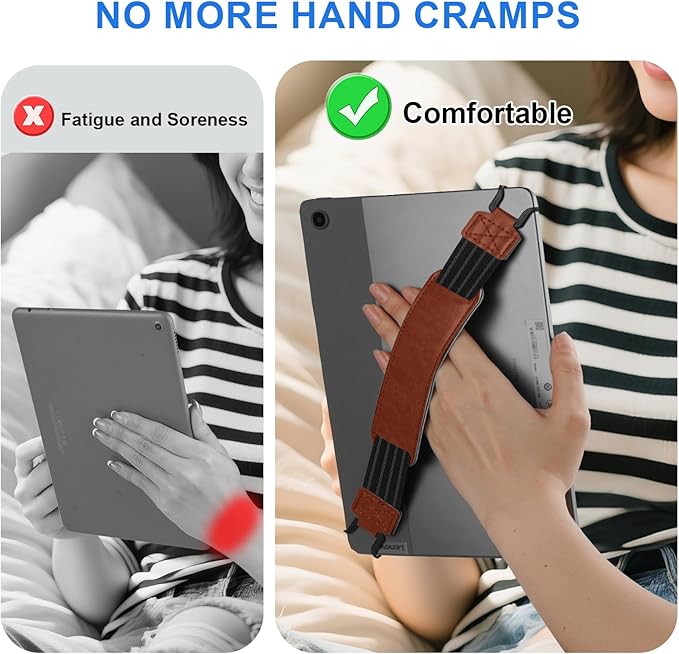 HoYiXi Soft Hand Strap for 9-11 Inch eReaders & Fire Tablet Compatible with Fire HD 10/iPad 9.7 /iPad mini/Galaxy Tab A8 A9/Huawei Lightweight Black High-Elasticity Finger Grip Holder -Brown