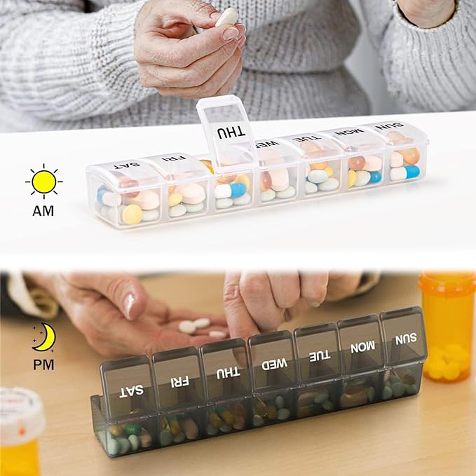 2 Pack Weekly Pill Organizer, Large 7 Day Pill Case, Daily Vitamin Case Medicine Box, AM/PM Pill Containers for Medicine Supplements Fish Oil (Orange & Red)