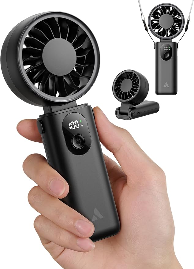 Aecooly Mighty Portable Handheld Fan | 20H Max Cooling Time | 3 Flexible Modes | 5 Speeds Wind | Battery Level Display | USB Rechargeable Mini Personal Battery Powered, Gifts for Women, Travel -Black