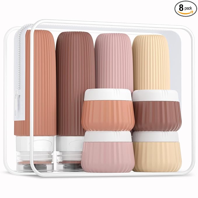 Mrsdry Travel Bottles - 8 Pack, TSA Approved 3 oz Travel Containers for Toiletries, Clear Bag, Leak Proof Silicone Squeezable Essentials Jars