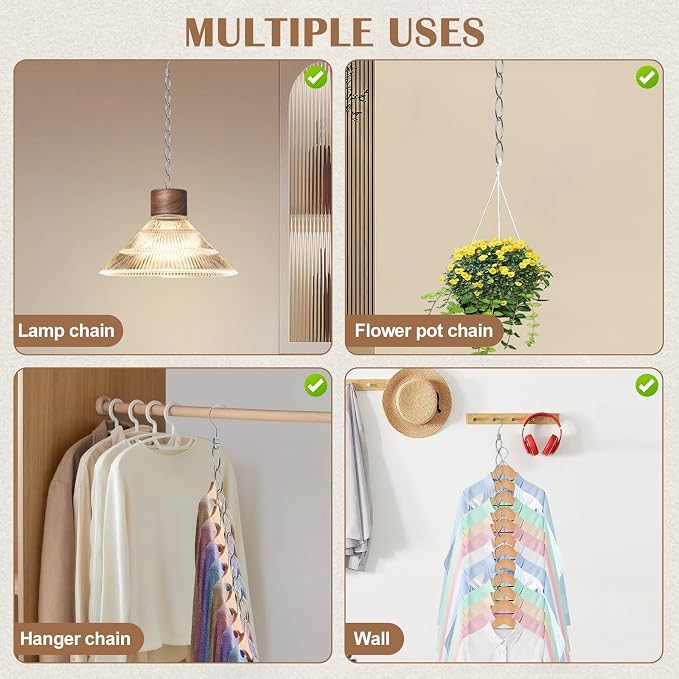 40 Holes Clothing Chain Hangers : 5-Pack Metal Space Saving Hangers - 360 Degree Rotatable Hook for Easy Display and Access - Closet Organizers for Home Travel College Dorm Room