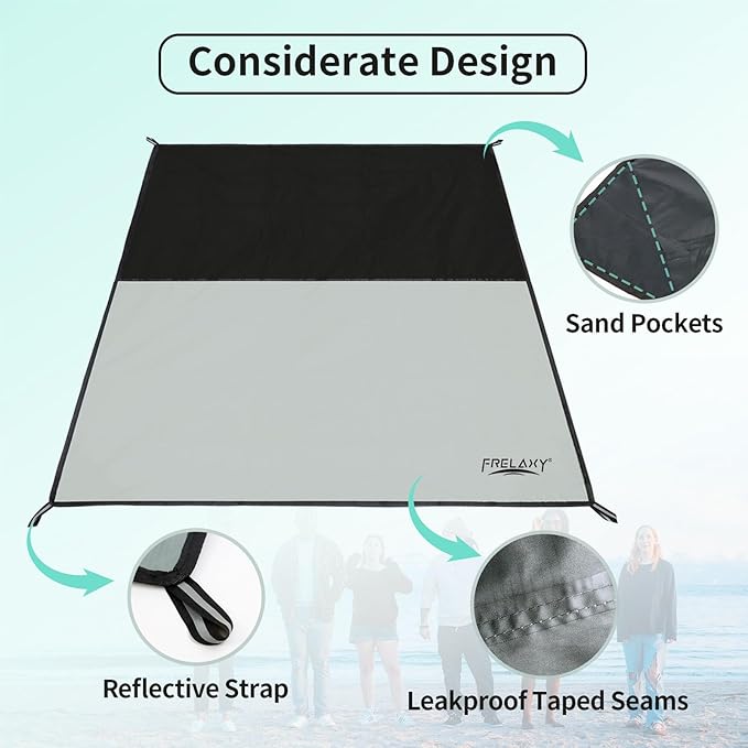 Frelaxy Pocket Picnic Blanket, Waterproof Sandproof Beach Mat, Compact Camping Tarp for Festivals, Hiking, Travel, Outdoor Recreation (Grey, 35'' x 57'')