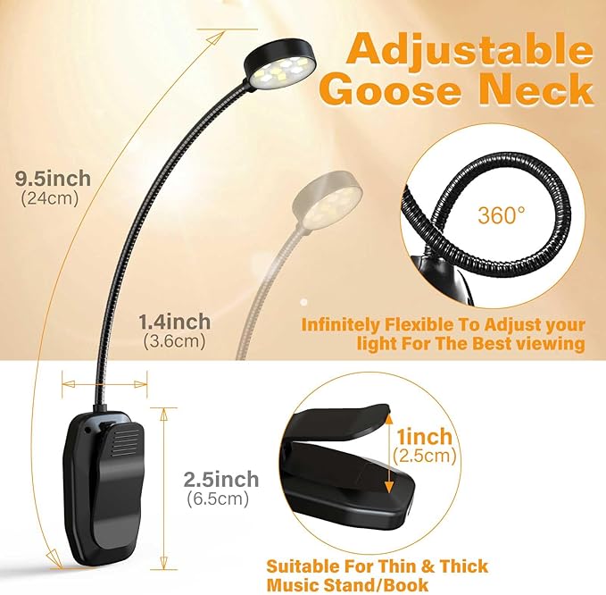 KTEBO Rechargeable Book Light for Reading in Bed, Eye Caring Book Reading Lamp with 10 LED Modes, 1.3 oz Lightweight Portable Clip on Light, 360 Adjustable Clamp Light Perfect for Readers