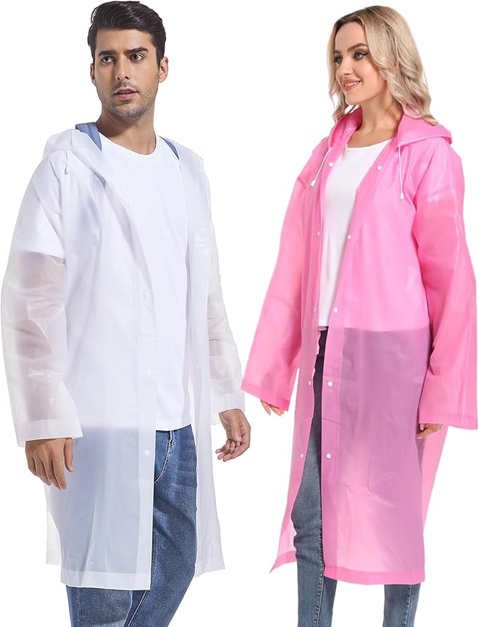 2PCS Rain Ponchos for Adults Reusable Rain Coats for Adults Rain Jackets Raincoats for Men Women