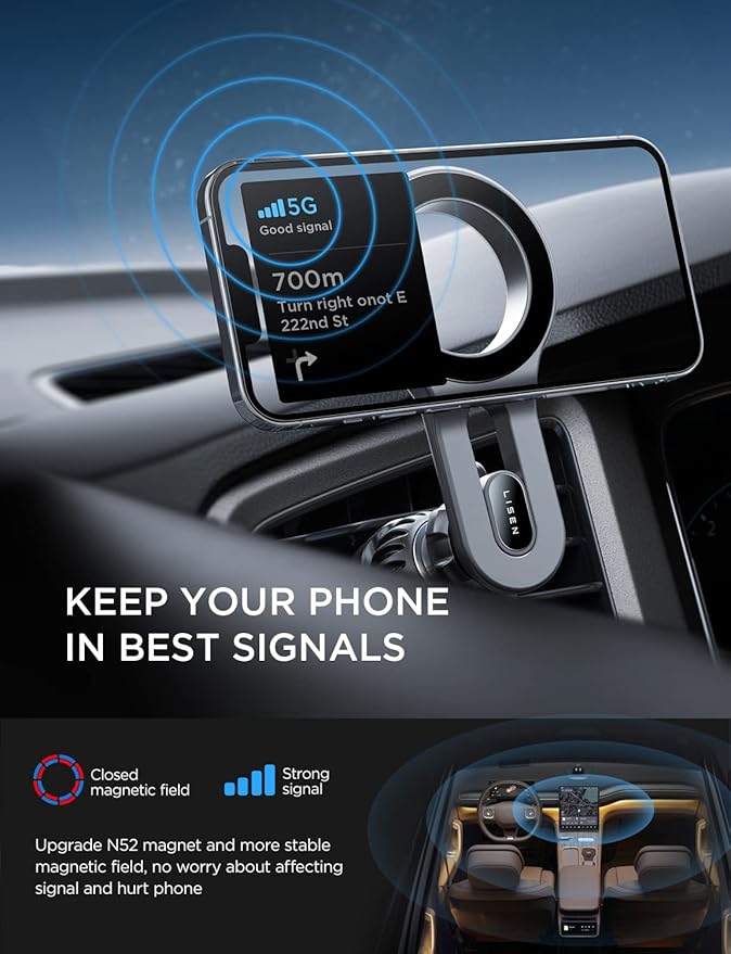 LISEN for MagSafe Car Mount, 2026 Magnetic Phone Holders for Car Air Vent Phone Mount [Ultra-Magnetic] Hands Free Cell Phone Holder Car Accessories for Men Women fit iPhone 17 16 15 14 13 Pro-Blue