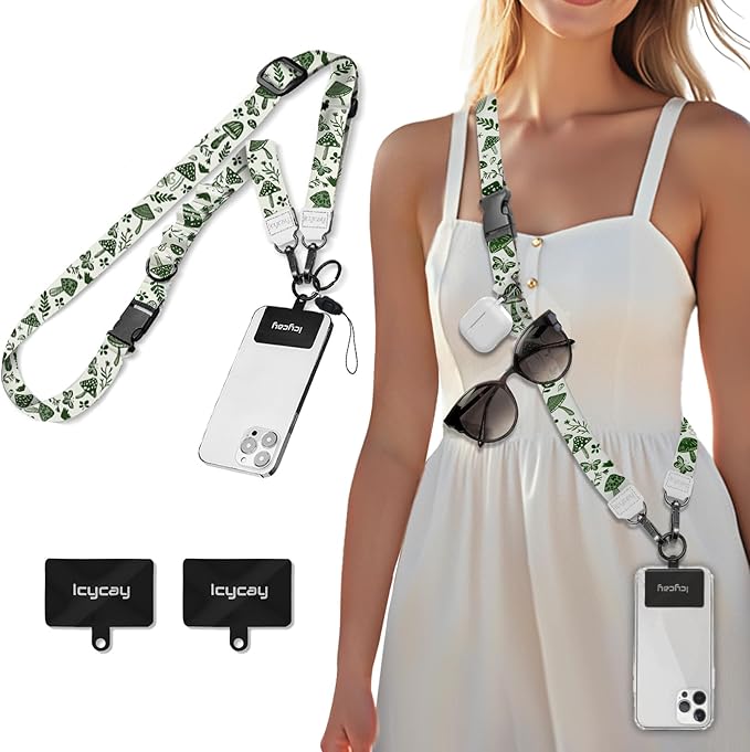 Icycay Phone Lanyard Crossbody, Mushroom Cell Phone Strap for Around The Neck Adjustable, Anti Theft Cute Lanyard for ID Holder Keys Accessories Travel Essential
