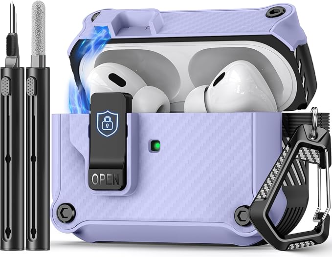 Pohgelan Compatible with AirPods Pro 2nd/1st Case,Magnetic Automatic Lock with Cleaning Kit,Compatible with Magsafe,Carbon Fiber Texture Cover -Purple