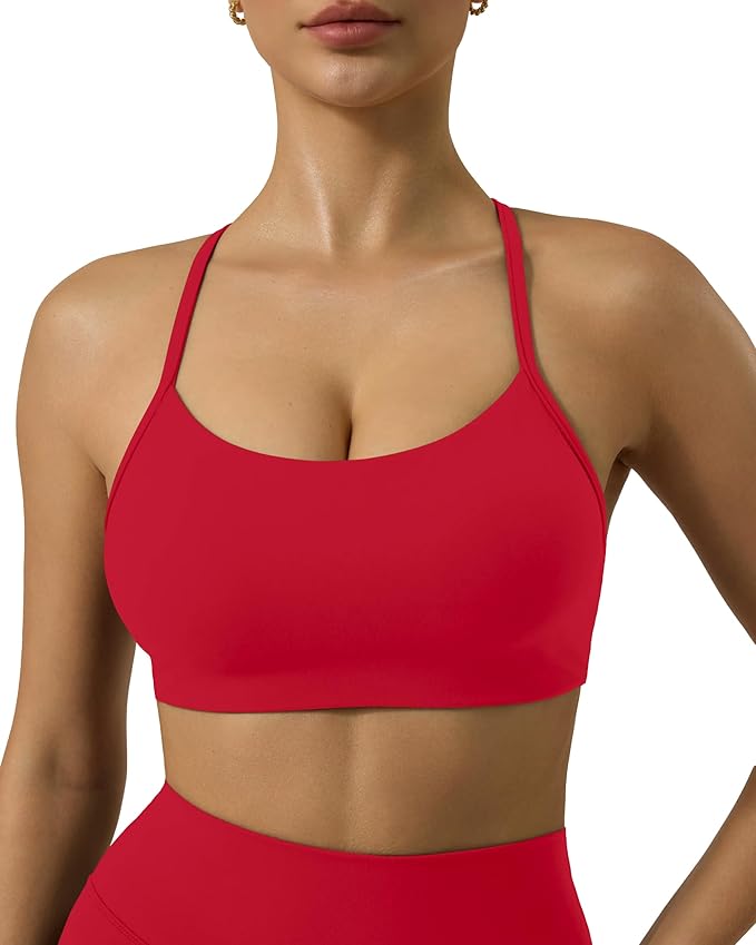 PAVOI ACTIVE Yoga Racerback Bras for Women - Buttery Soft Low Support Scoop Neck Y-Back Thin Strap Sports Bra - FlexFlow