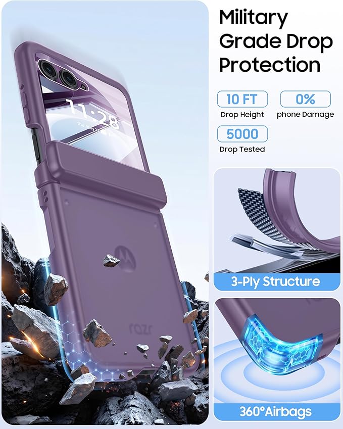 for Motorola Razr 2026 Case with Hinge Protection, Screen Protector, Ultra-Thin Skin Feel Translucent Frosted, Shockproof Cover for Moto Razr 2026-Purple
