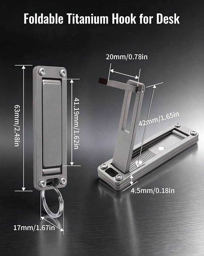 sayram ST5 Titanium Purse Hook for Table – Foldable Bag Hanger with Anti-Slip Arm – Portable Handbag Holder for Dining, Office, and Travel (Polished)
