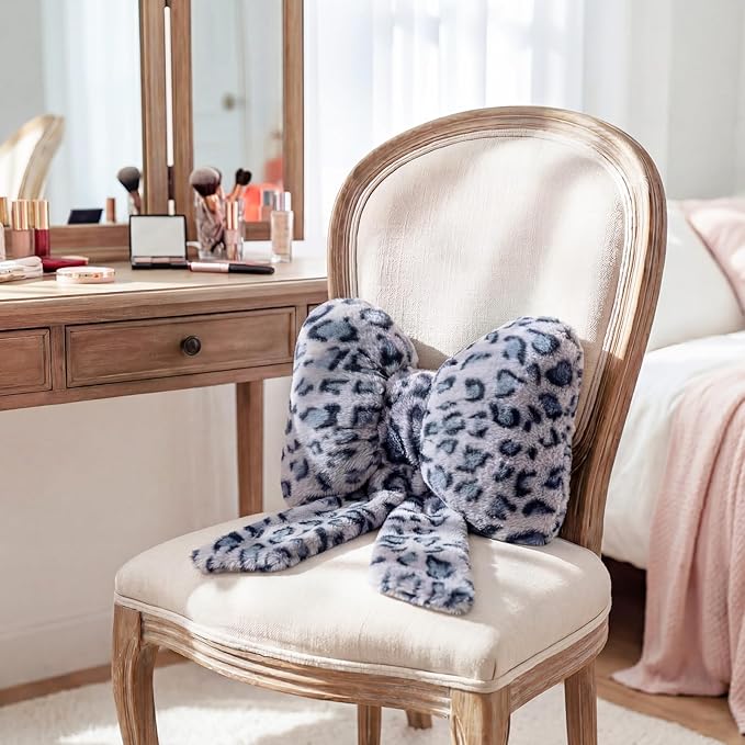 Macarrie 2 Pcs Car Neck Pillow Plush Butterfly Bow Car Headrest Pillow Comfortable Seat Neck Support Cute Head Rest Accessories for Driving Travel Driver Chair Girl Interior Decor(Blue,Leopard)