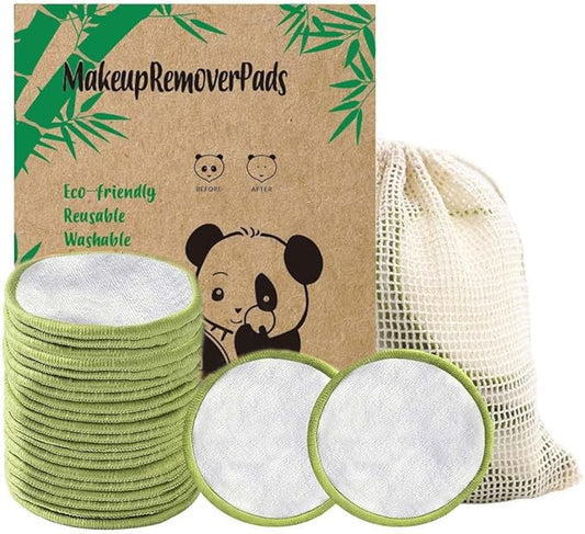 20 Pack Reusable Makeup Remover Face Pads with Laundry Bag Washable Soft and Comfortable Cleaning Face Skin,Washable Bamboo Cotton Rounds (White)