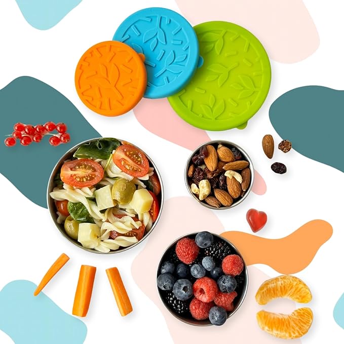 TAVVA Stainless Steel Lunch Containers [12oz/ 7oz/ 3oz] - BPA-Free Metal Lunchbox with Leakproof Silicone Lids - Lunch Box - Small Snack Food Containers with Lids - Dishwasher Safe