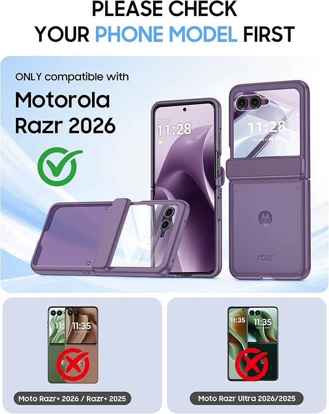 for Motorola Razr 2026 Case with Hinge Protection, Screen Protector, Ultra-Thin Skin Feel Translucent Frosted, Shockproof Cover for Moto Razr 2026-Purple