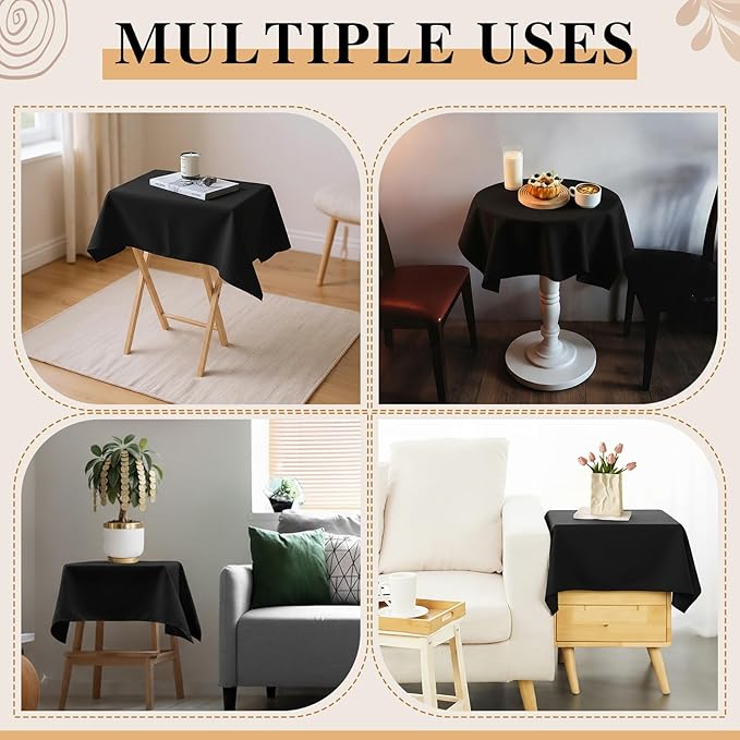 Oudain 2 Pcs Small Tablecloth Washable Fabric Folding TV Tray Table Cloth Polyester Solid Color Nightstand Cover for Bedside Table Side Outdoor Indoor(Black,24 x 36 Inch,Classic Edge)