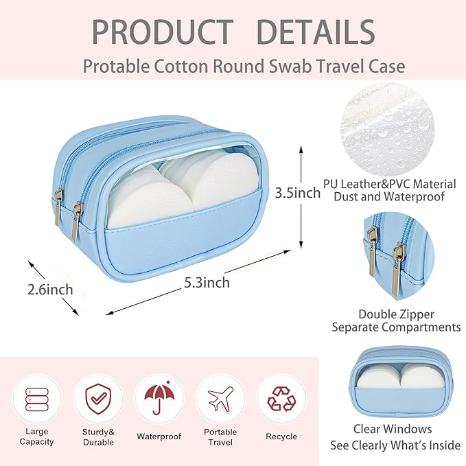 Portable Cotton Round Swab Organizer Case,2 in 1 Travel Cotton Pad Qtip Holder,Portable Storage Case for Floss Picks,Hair Tie Organizer,Bathroom Storage Organizer Qtip Dispenser Swabs Dispenser