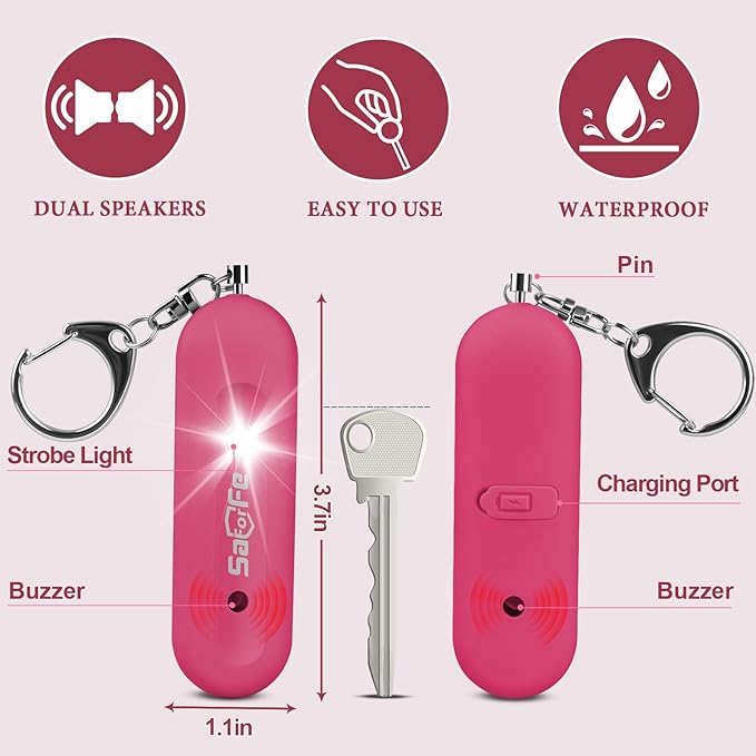 Personal Safety Alarm - Waterproof Rechargeable Security Alarm - 140dB Extra Loud Siren & Strobe Light - Self Defense Keychain - Gift for Women, Teenagers, College Girls, Seniors (Burgundy)