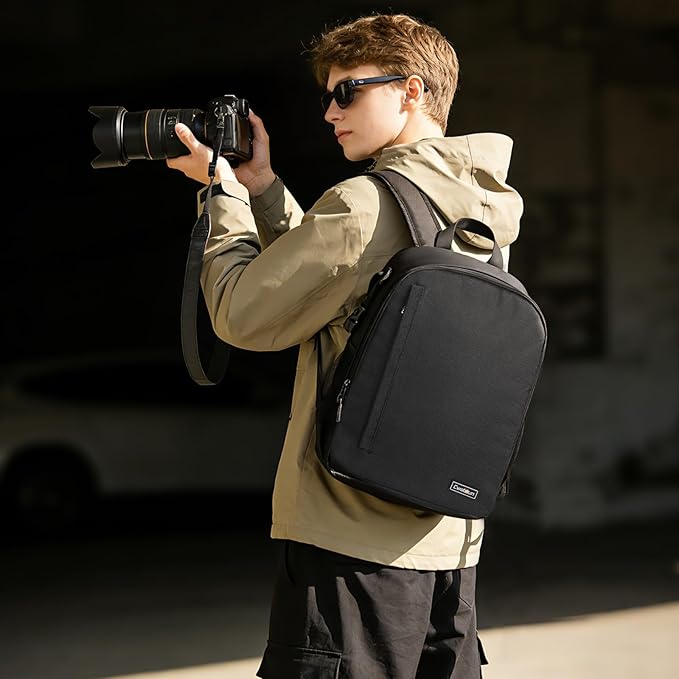 Cwatcun Camera Backpack Bag Professional for SLR DSLR Mirrorless Camera Waterproof Camera Case Compatible with Sony Canon Nikon Camera and Lens Tripod Accessories (Ⅱ Small Black)