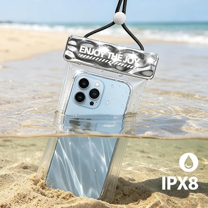 Waterproof Phone Pouch, Large Waterproof Phone Case for iPhone 17 16 15 Pro Max, IPX8 Lightweight Cellphone Dry Bag, Beach Cruise Ship Essentials,1 Pack-Bright Silver-8.3″