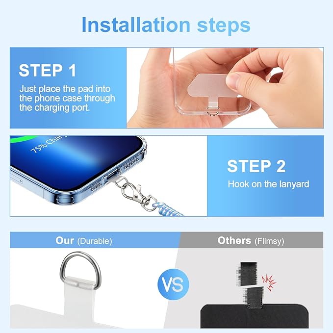 SHANSHUI Phone Lanyard Tether, Stretchy Phone Strap Patch Anchor Outdoor Climbing Hook Compatible for Most Smartphones