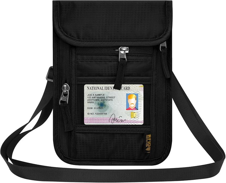 HOTEMIA Neck Wallet for Travel,Passport Holder Neck Pouch for Men Women with Adjustable Neck Strap and RFID Blocking