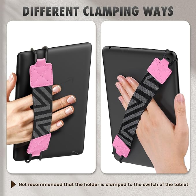 MoKo Security Hand-Strap for 9-11 Inch Tablet, iPad/iPad Pro/iPad Air/Kindle Fire HD/Samsung, High-Elasticity Versatile Hand Strap Lightweight Finger Grip Holder, Flowers Pink