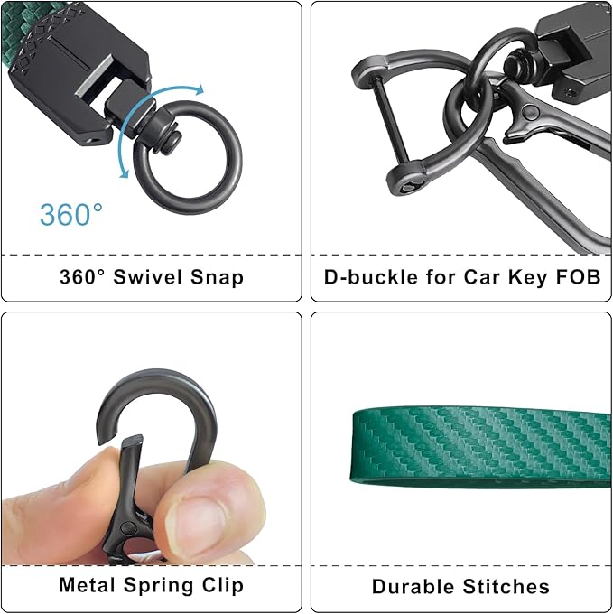OHKYOOT Leather Car Keychain,Carabiner Clip Key Fob Keychain for Home Car Keys Women Men
