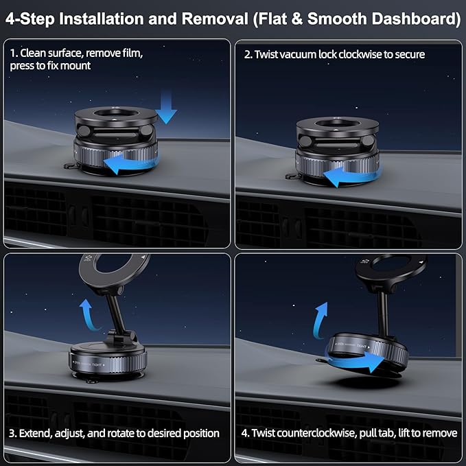 Jikasho Vacuum Magnetic Car Phone Holder for Magsafe, Hands-Free 360° Adjustable Suction Cup Phone Mount for Car/Gym/Mirror/Smooth Surface, Compatible with iPhone & Android (Stellar Gray)
