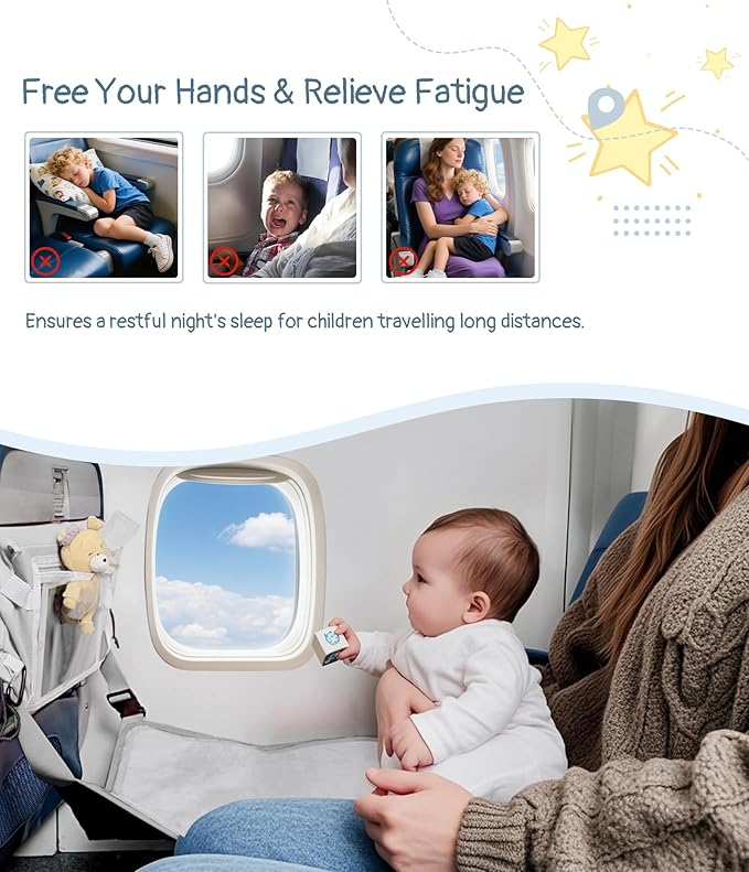 Toddler Airplane Bed, Airplane Seat Extender Travel Bed for Kids, Baby Travel Essentials for Flying, Portable Plane Footrest for Kids, Toddler Must Haves for Flights Grey
