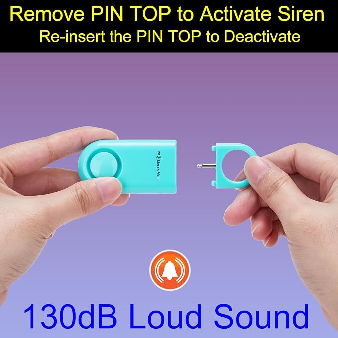 2 Pack Personal Safety Alarm Replaceable Battery | Ultra-Lightweight (0.8 oz) Keychain Siren for Women, Student, Children, Night Runner. SOS Emergency 130db Loud Hiking Alert Bulky-Free. Aqua