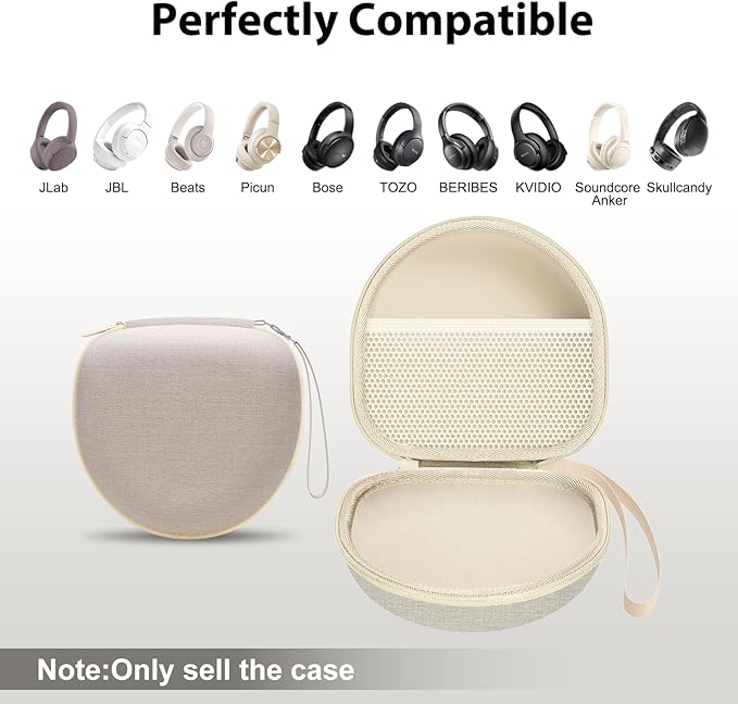 Headphone Headset Case for JLab JBuds Lux ANC/JLab Go Lux ANC/Beats/JBL/TOZO/BERIBES/Picun/KVIDIO Wireless Noise Cancelling Over-Ear Foldable Headphones (Cream)