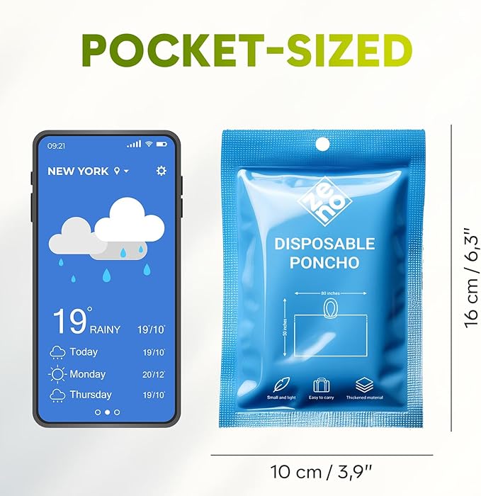 ZENO Disposable Rain Ponchos for Adults & Kids - Rain Poncho Family pack - Clear, Compact, Breathable, Emergency Ponchos with Hood - Travel Rain Poncho Hiking, Camping