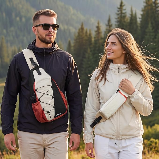 G4Free Sling Bag for Men Women, RFID Blocking Crossbody Bags, Hiking Daypacks Small Sling Backpack Chest Shoulder Bag Travel - Beige & Black