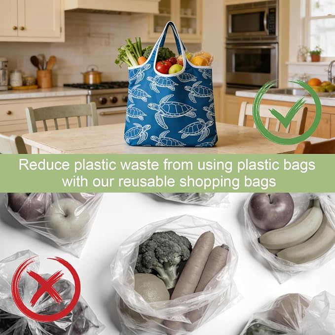 6 Pack Foldable Shopping Bag, Machine Washable Reusable Shopping Bag for Grocery, Travel, Storage