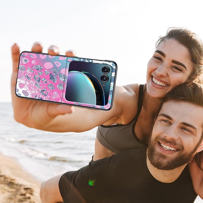 for Motorola Razr Plus 2025 Case,for Razor Plus 2025 Phone Case Cute Slim Hard PC Ultra-Thin Anti-Scratches Shockproof Protective Cover,Pink Blue Glitter