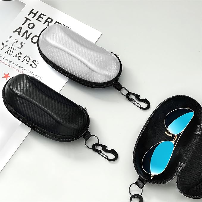 MoKo Semi Hard Shell Sunglasses Case, Unisex Protective Eyeglass Case Glasses Case Holder with Metal Hanging Hook