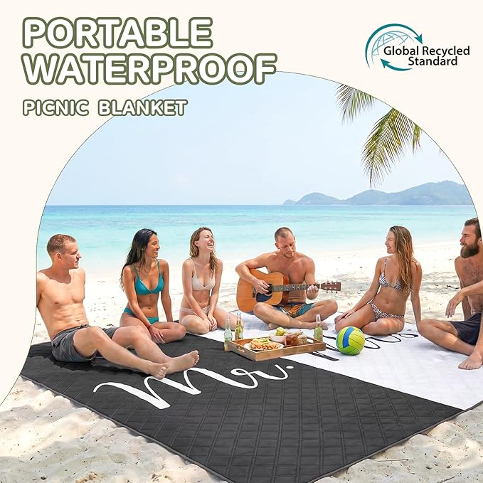 Waterproof Beach Blanket Picnic Outdoor Mat Rug Registry Wedding Search by Name Must Have Items Newlyweds Newly Wed Married Couple Gifts Bridal Husband Wife Men Women Mr Mrs Anniversary Present