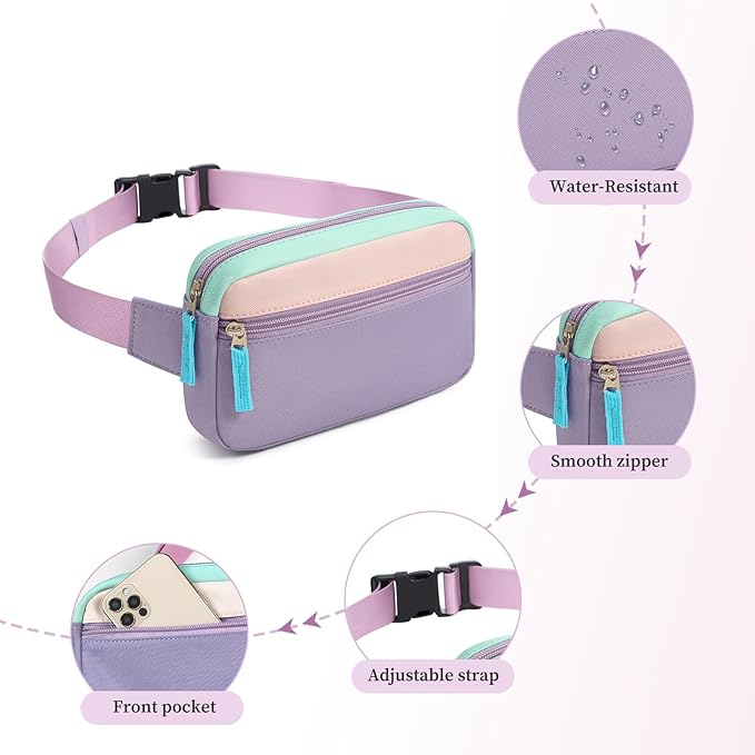 Fanny Pack Birthday Graduation Gifts for 7 8 9 10 11 12 13 Year Old Teen Girls Her Kids, Preppy Cute Trendy Stuff Colorblock Crossbody Bag Adjustable Belt Bags for Travel Essentials