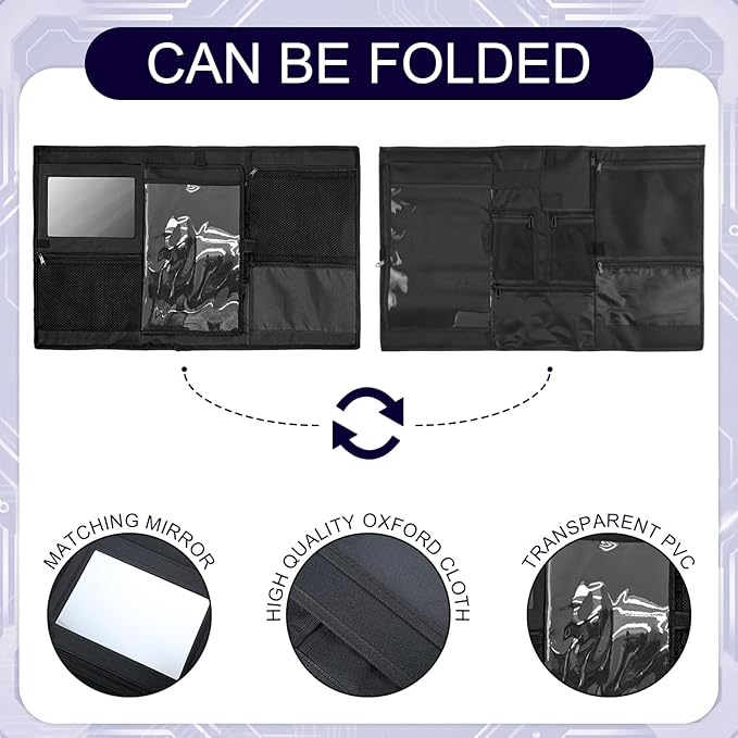Sanwuta 30" L x 17.5" W Camp Trunk Organizer Trunk Lid Organizer for Summer Camp with 7 Pockets Plastic Mirror and Flashlight for Secure College Dorm Storage Chest