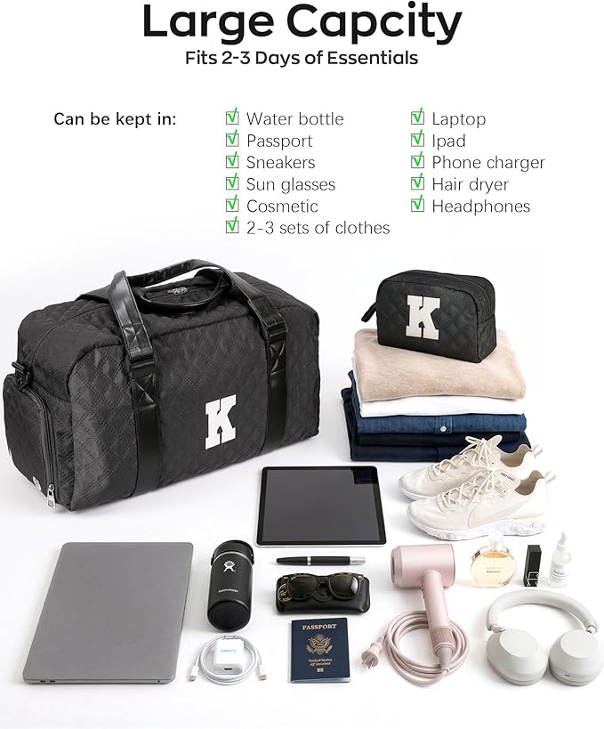 Elilier Kids Travel Duffel Bag, Personalized Weekender Bag with Shoes Compartment, Mothers Day Gifts, Girls Gifts for Kids Friends