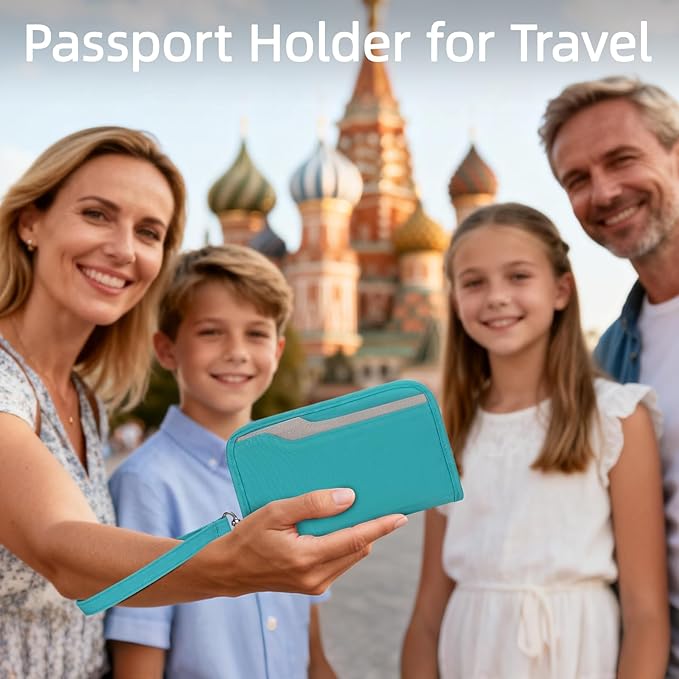 ZOPPEN Passport Holder Family RFID Passport Wallet, Passport Holder Women/Men, Travel Wallet Documents Organizer Zipper Case with Removable Wristlet Strap, Travel Essentials for Flying