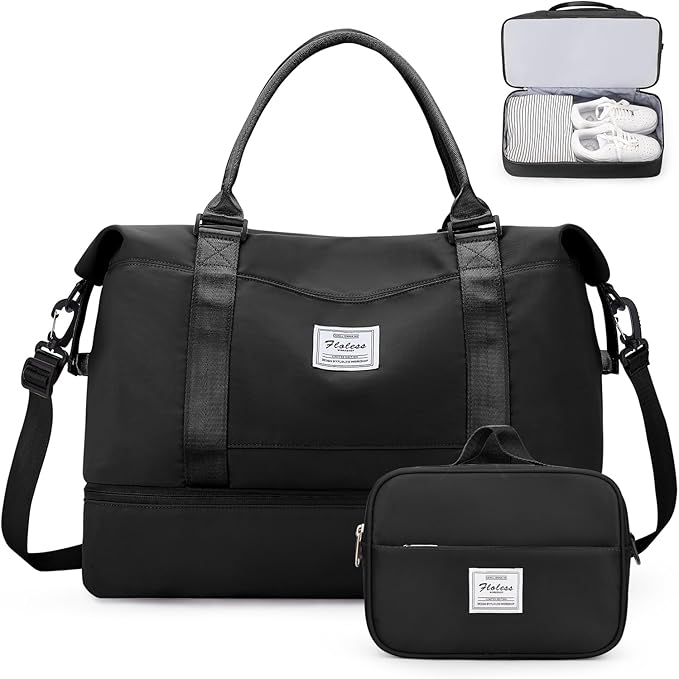 Weekender Bags for Women,Personal Item Travel Bag with Shoes Compartment,Overnight Travel Duffel Bag with Toiletry Bag,Medium