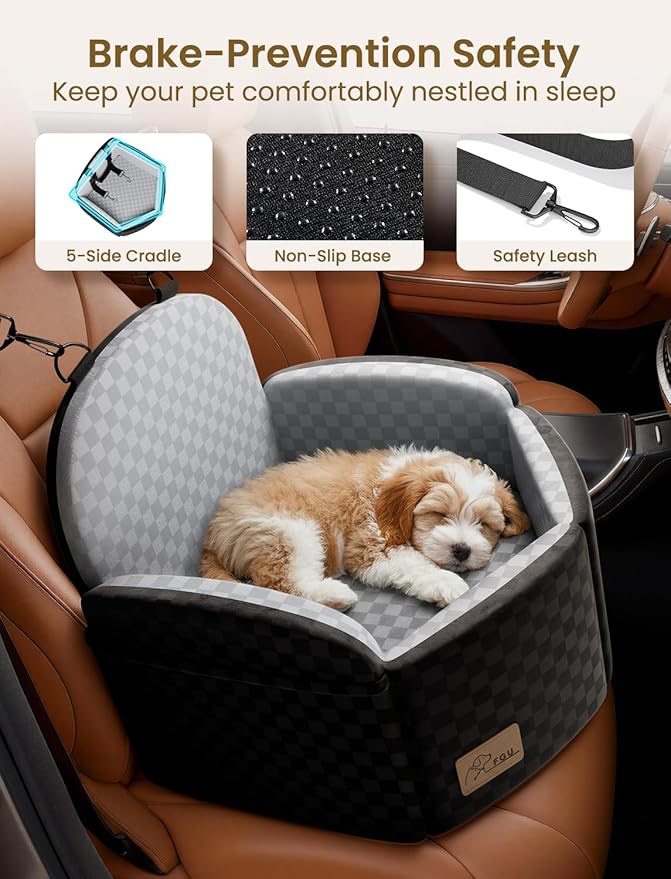 Dog Car Seat for Small/Medium Dogs, Elevated Dog Booster Seat with Memory Foam Cushion for Dogs Under 35lbs, Detachable Washable Pet Car Seats with Storage Pockets & 2 Safety Belts (Grey)
