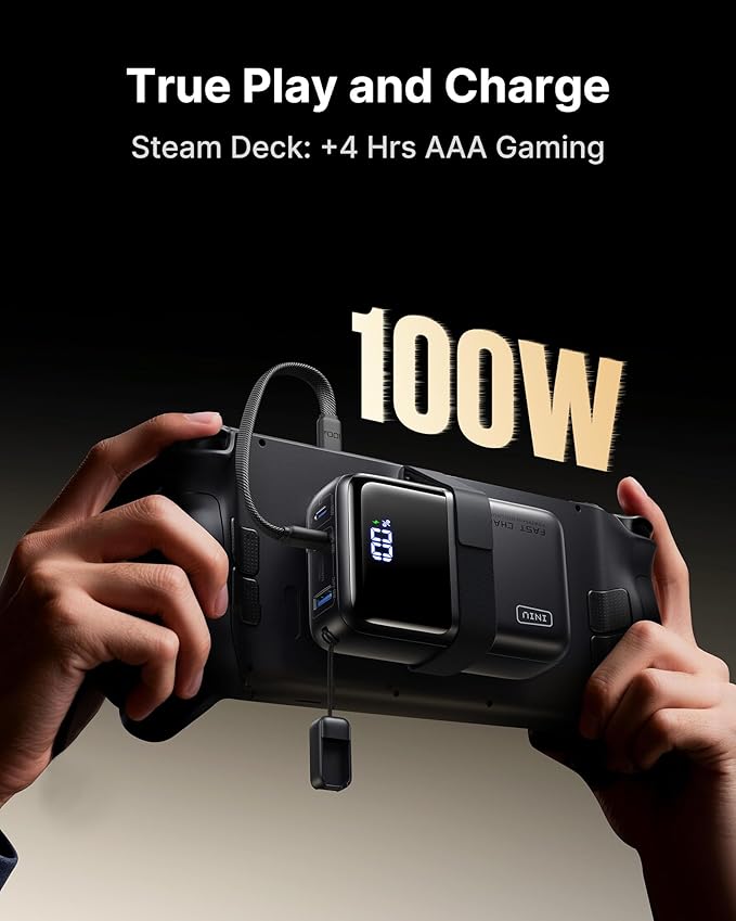INIU 100W Fast Charging Power Bank, Smallest 25000mAh High Capacity Laptop Portable Charger, 3-Port Battery Phone Pack with Detachable USB C Cable for Flight-Safe Travel Working, Metallic Coffee